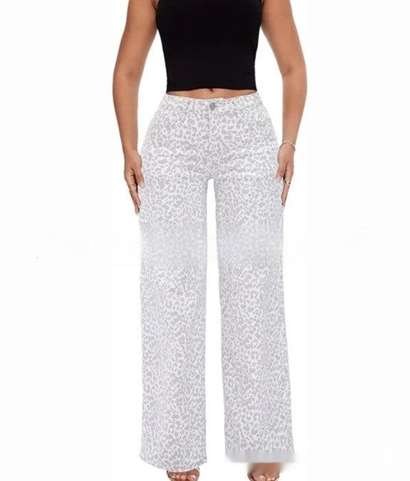 Mid-low Rise Baggy Jeans Stretchy Wide Leg for Women Distressed Pants