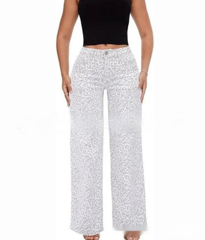 Mid-low Rise Baggy Jeans Stretchy Wide Leg for Women Distressed Pants