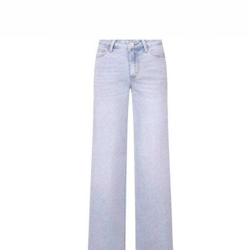 Mid-low Rise Baggy Jeans Stretchy Wide Leg for Women Distressed Pants