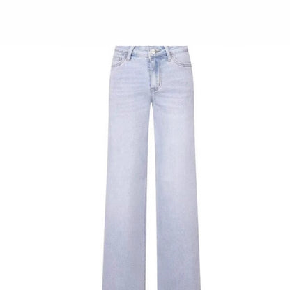 Mid-low Rise Baggy Jeans Stretchy Wide Leg for Women Distressed Pants