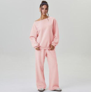 Oblique Shoulder Design & Wide Leg Toursers Leisure Two-piece Set