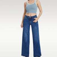 Mid-low Rise Baggy Jeans Stretchy Wide Leg for Women Distressed Pants