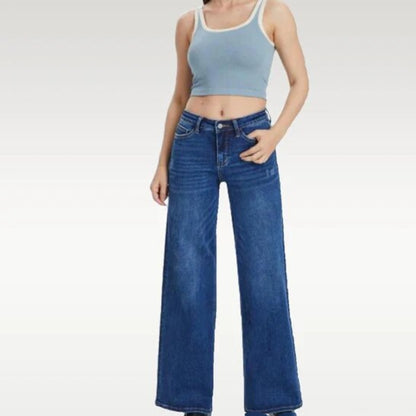 Mid-low Rise Baggy Jeans Stretchy Wide Leg for Women Distressed Pants