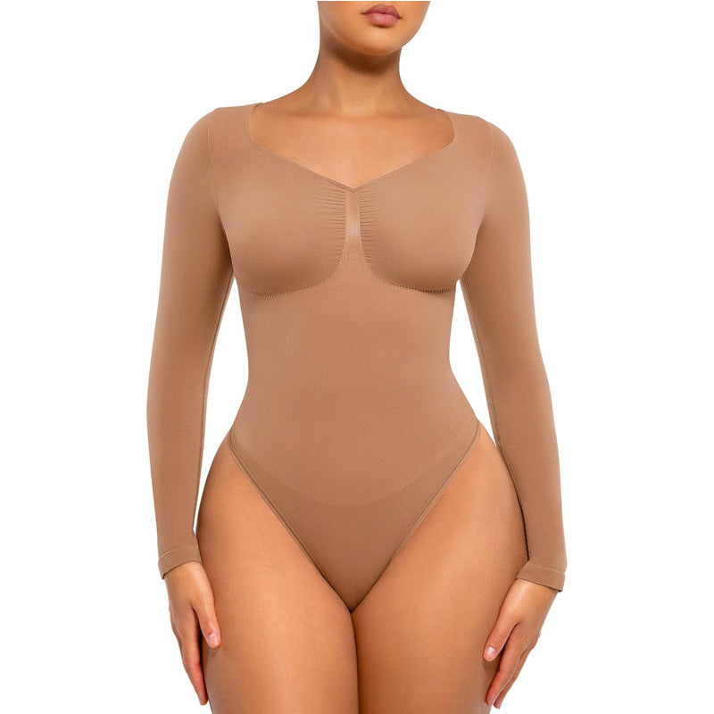 Seamless Shaping Long Sleeve Thong Comfortable Bodysuit for Tops and Underwear Lady Comfort Basic