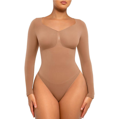 Seamless Shaping Long Sleeve Thong Comfortable Bodysuit for Tops and Underwear Lady Comfort Basic