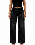 Mid-low Rise Baggy Jeans Stretchy Wide Leg for Women Distressed Pants